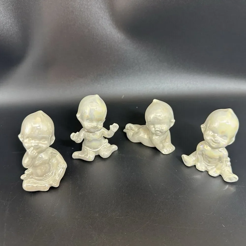 Vintage Ceramic Kewpie Baby Figurines Set of 4 Pearlized Lustreware Babies